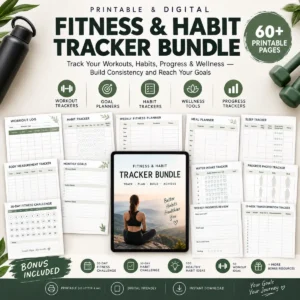 Fitness & Habit Tracker Bundle: Workout Planner, Habit Tracker & Wellness Journal